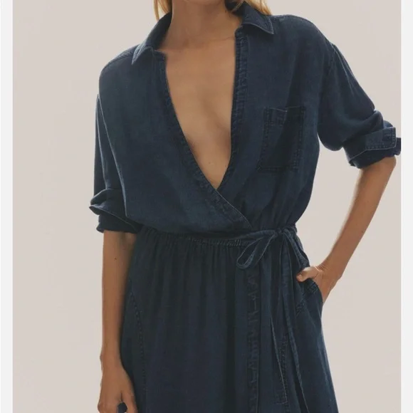 NWT Anthropologie Pilcro V-Neck Wrap Midi Denim cotton Dress Szxs western - Picture 3 of 16